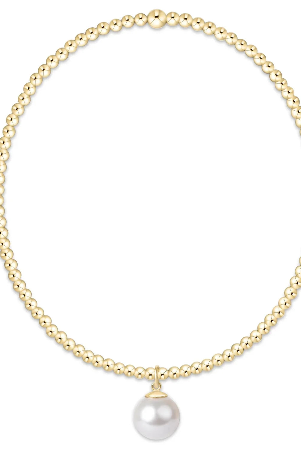 Enewton Classic 2mm gold bracelet with 8mm pearl charm, elegant jewelry piece with gold chain and pearl accent.