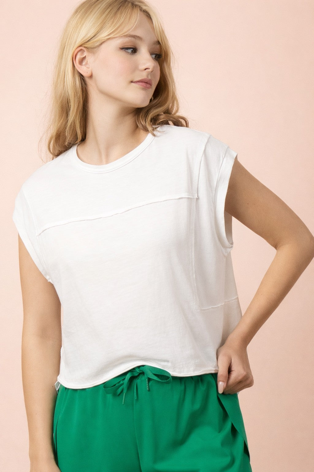 Camryn White Mineral Washed Sleeveless Top from VERY J, casual 105 top with a relaxed fit and sleeveless design.