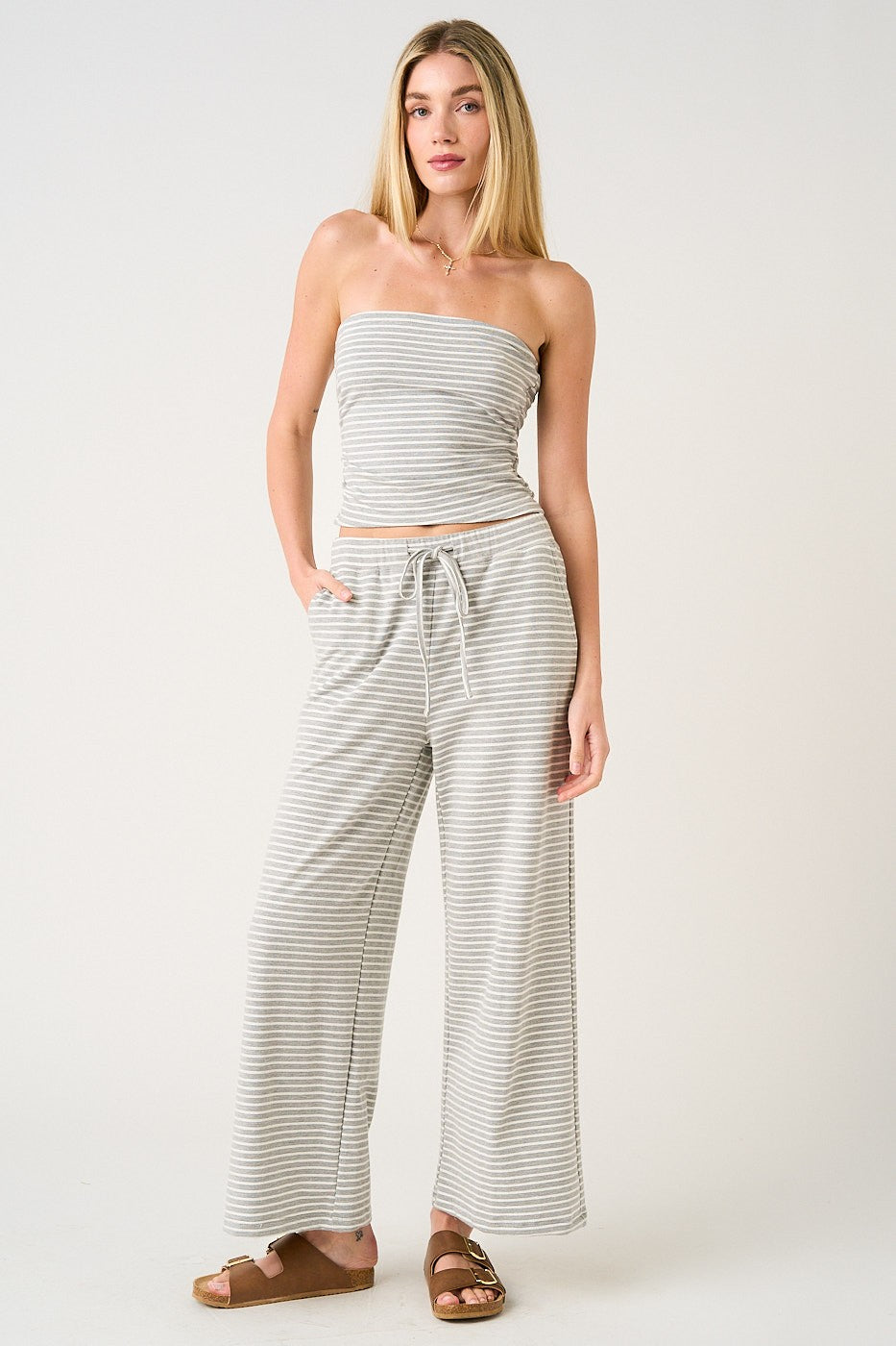 Margot Striped Strapless Wide Leg Set - Be You Boutique