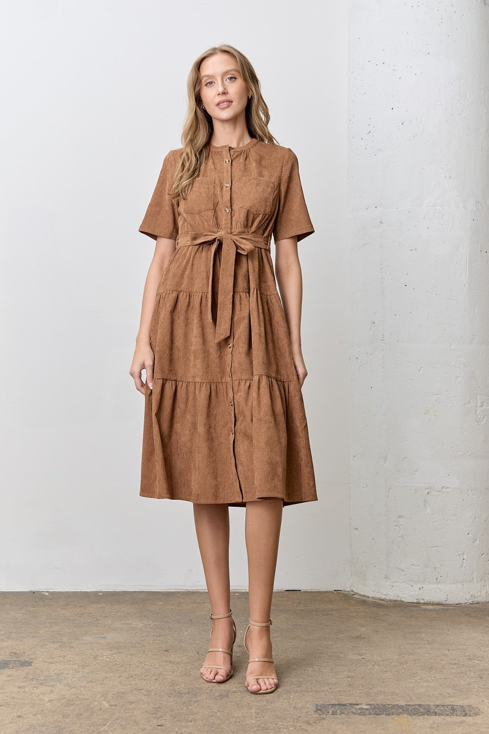 Lucy Corduroy Tie Waist Midi Dress - Be You Boutique