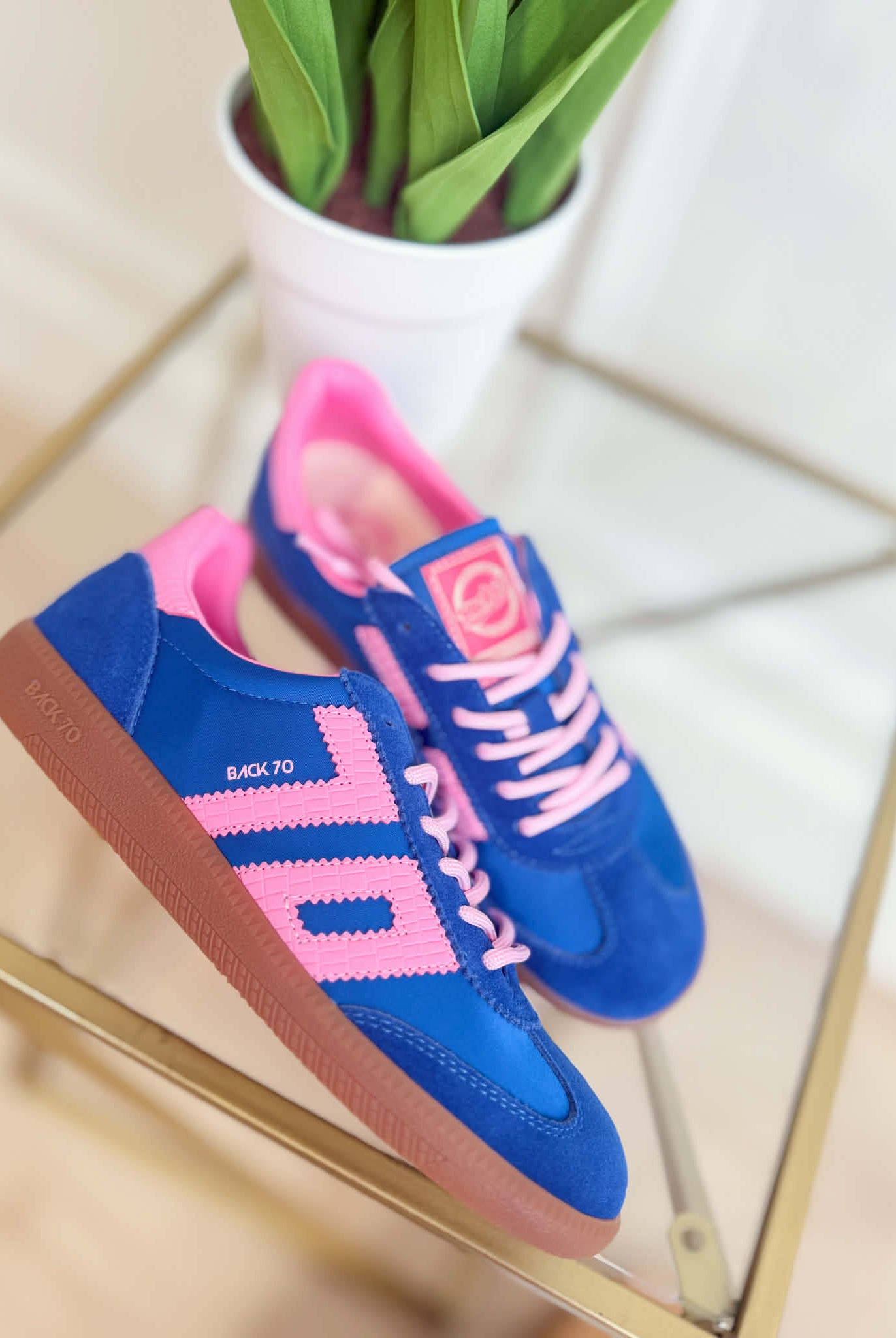 BACK 70 Ghost Sneakers in blue and pink, 205 sneaker style, with sleek design and modern color accents.