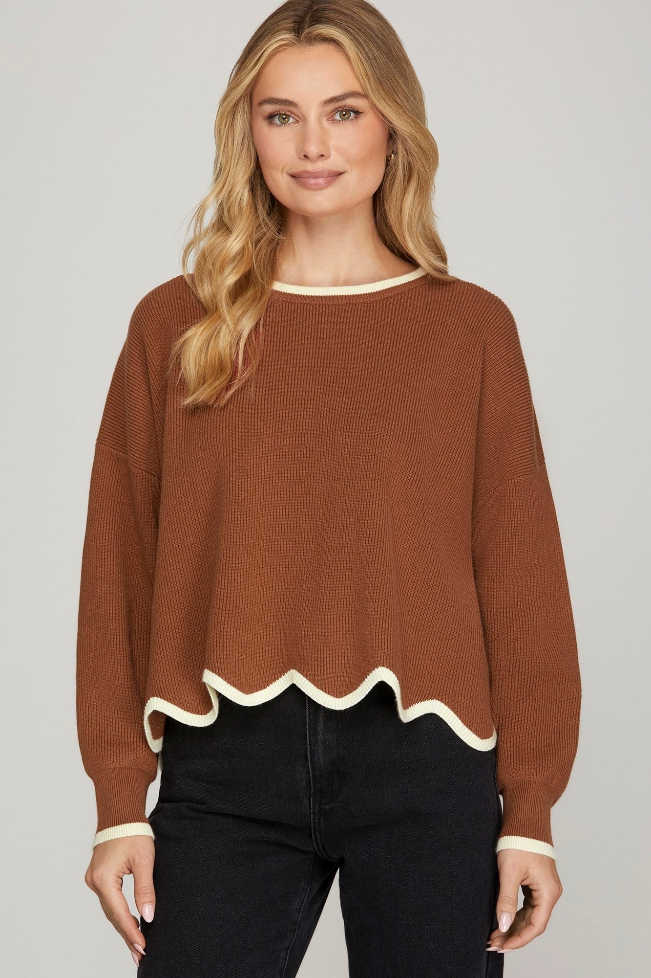 Gracie Long Sleeve Scallop Hem Sweater - Be You Boutique