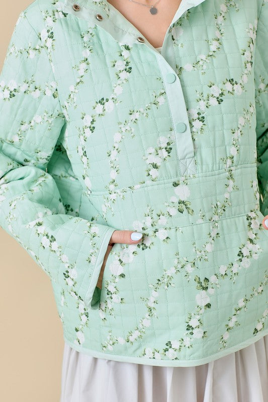 Bren Mock Neck Half Snap Quilted Jacket - Be You Boutique