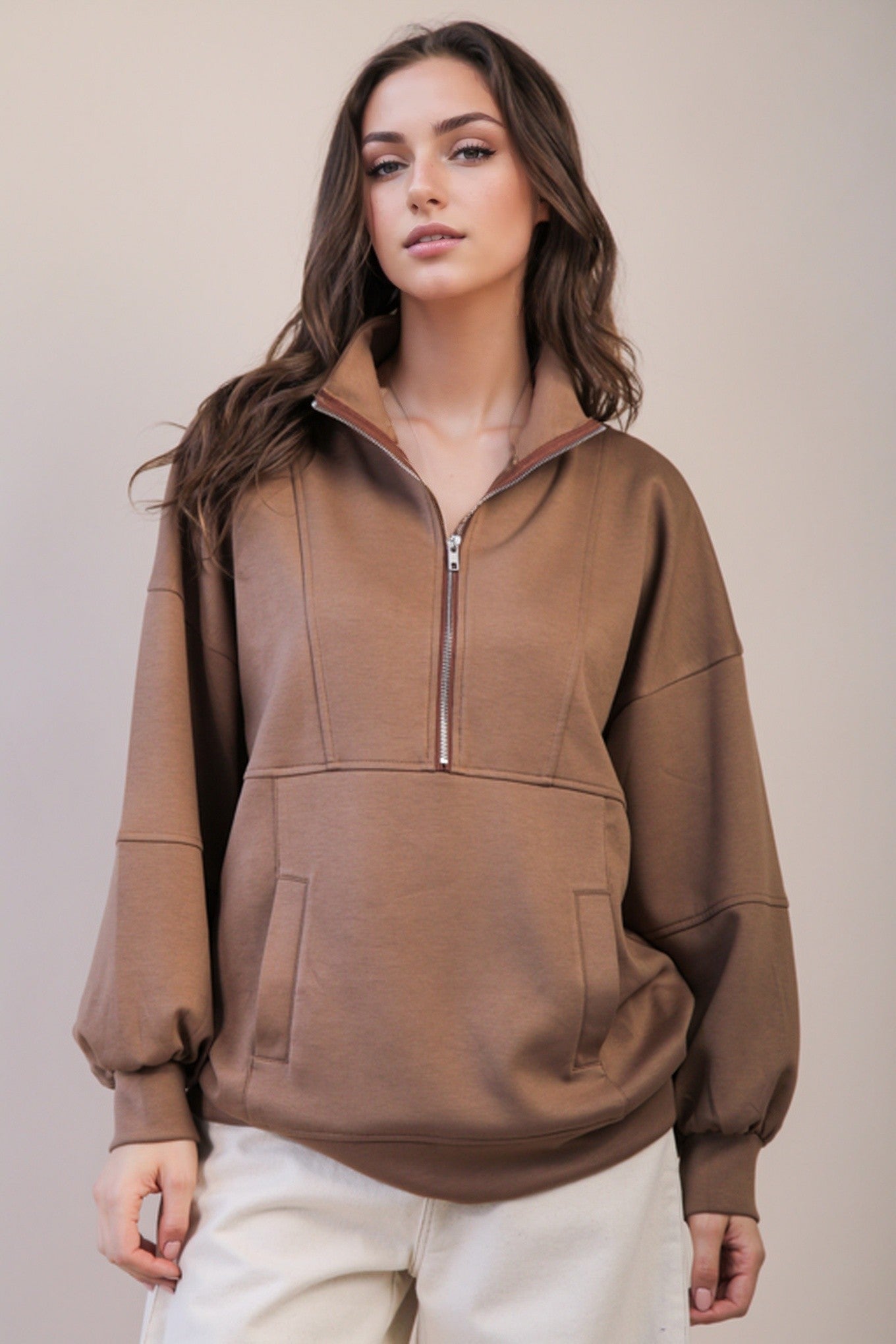 Carly Quarter Zip Mock Neck Sweatshirt - Be You Boutique