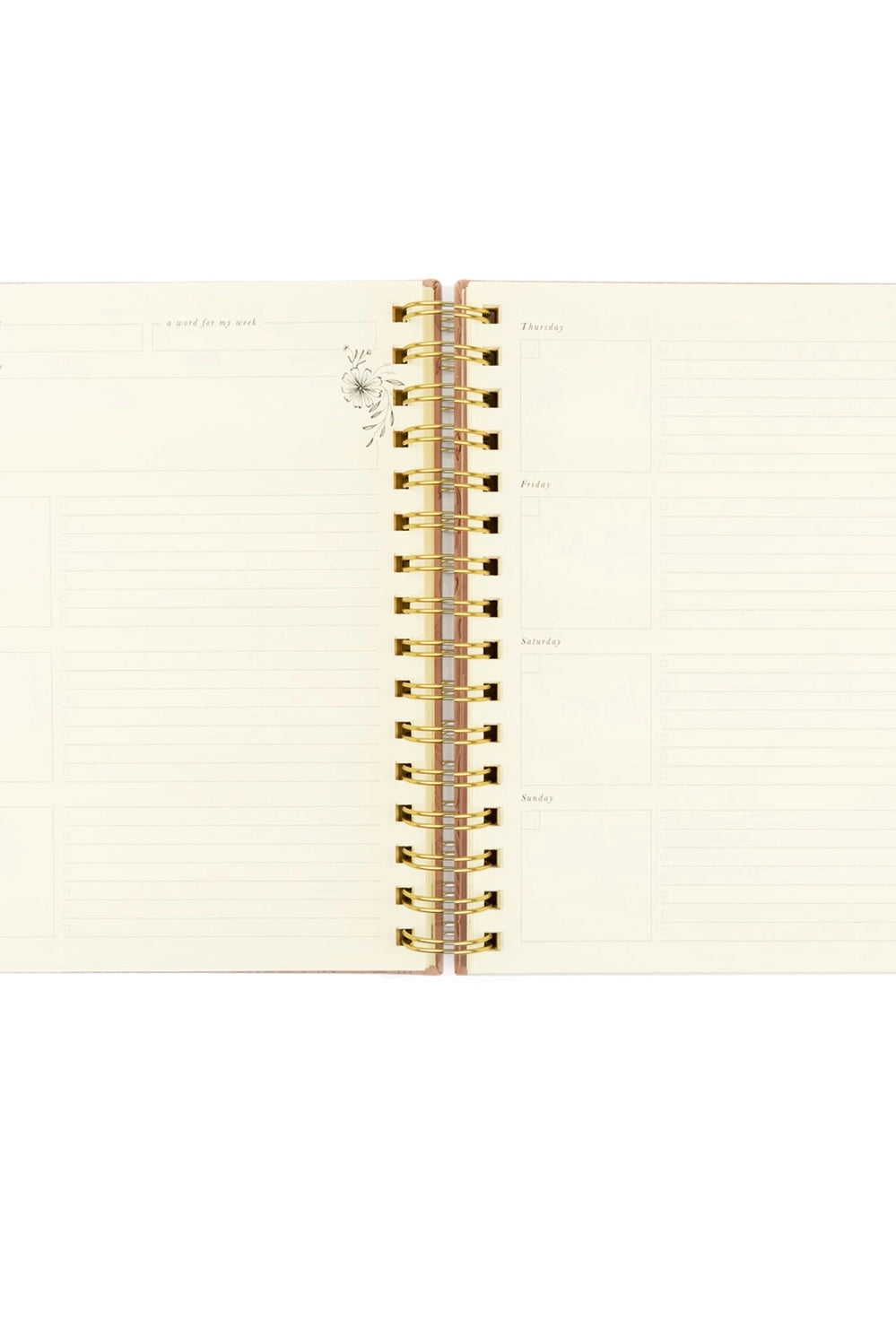 Undated 12-month Sonora planner by HOSANNA REVIVAL with 218 accessories, featuring a sleek cover and organized layout.