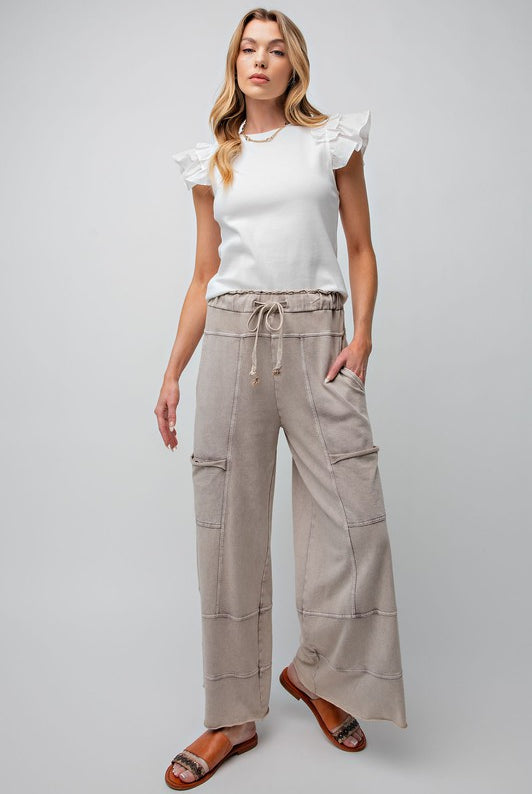 Bradley Mineral Washed Terry Knit Wide Leg Pants - Be You Boutique
