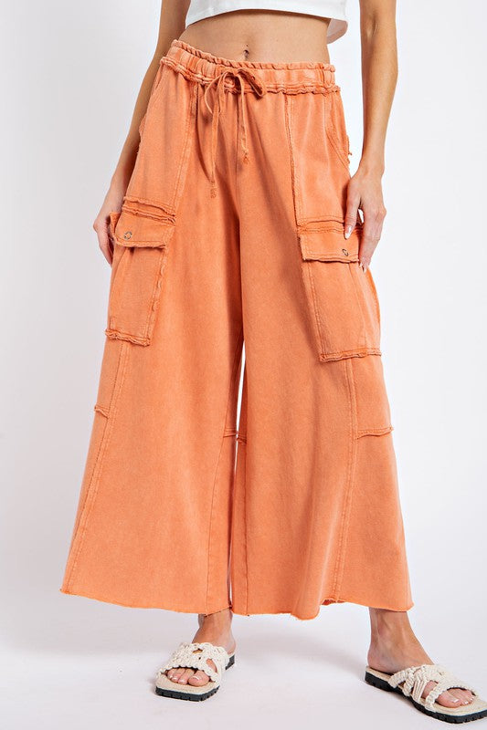Mateo Mineral Washed Wide Leg Cargo Pants - Be You Boutique