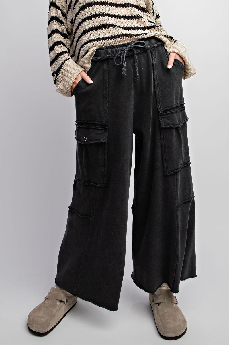 Mateo Mineral Washed Wide Leg Cargo Pants - Be You Boutique