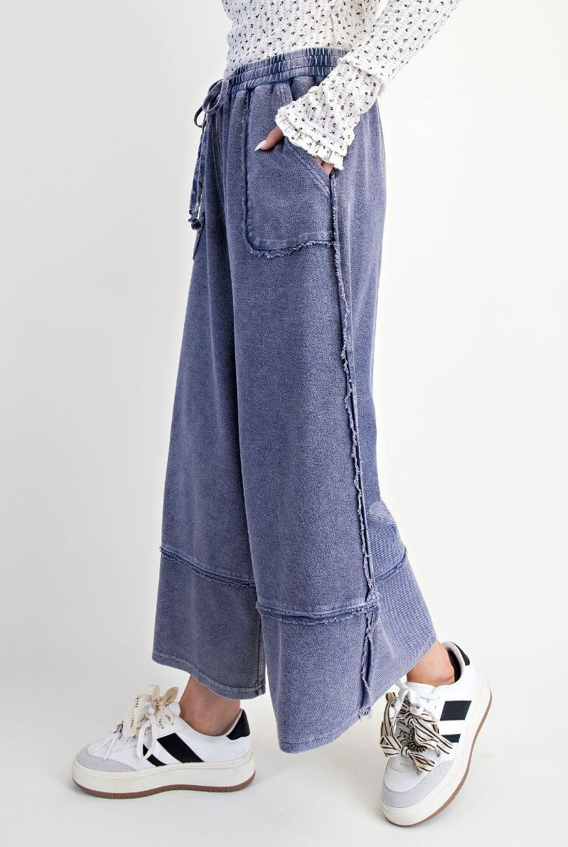 Caris Mineral Washed Upside Down Terry Knit Wide Leg Palazzo Pants - Be You Boutique