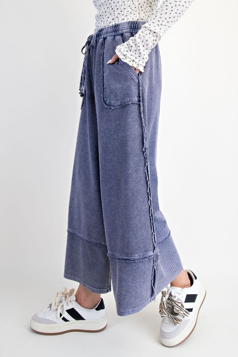 Caris Mineral Washed Upside Down Terry Knit Wide Leg Palazzo Pants - Be You Boutique