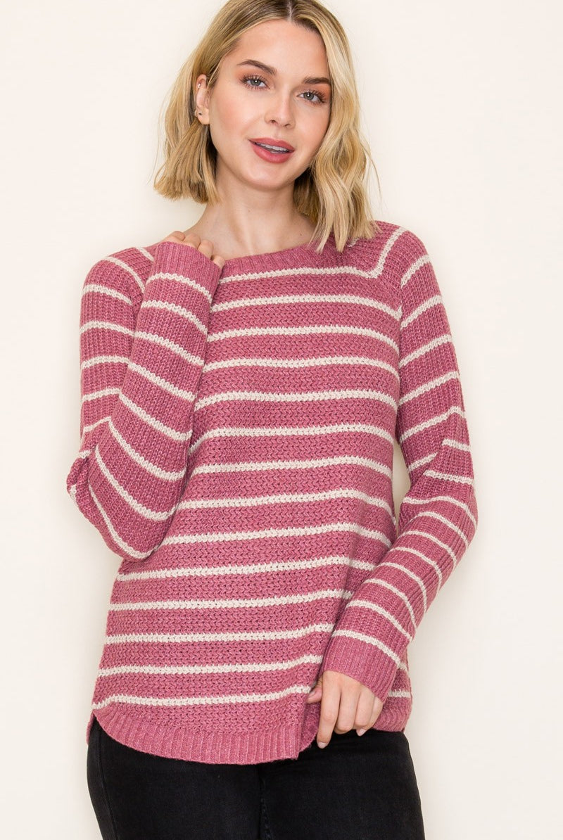 Cynthia Striped Raglan Sleeve Knitted Sweater - Be You Boutique