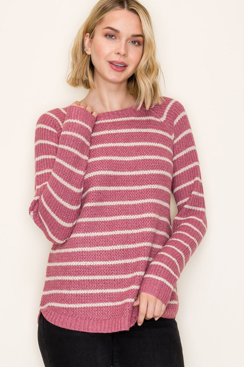 Cynthia Striped Raglan Sleeve Knitted Sweater - Be You Boutique