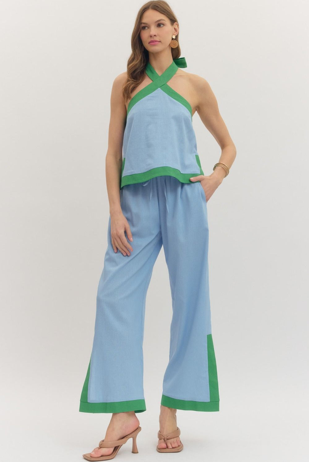 ENTRO Coy contrasted trim dressy top featuring a stylish design, perfect for elegant occasions and sophisticated fashion statements.