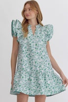 Emilia Textured Floral Print V Neck Dress - Be You Boutique