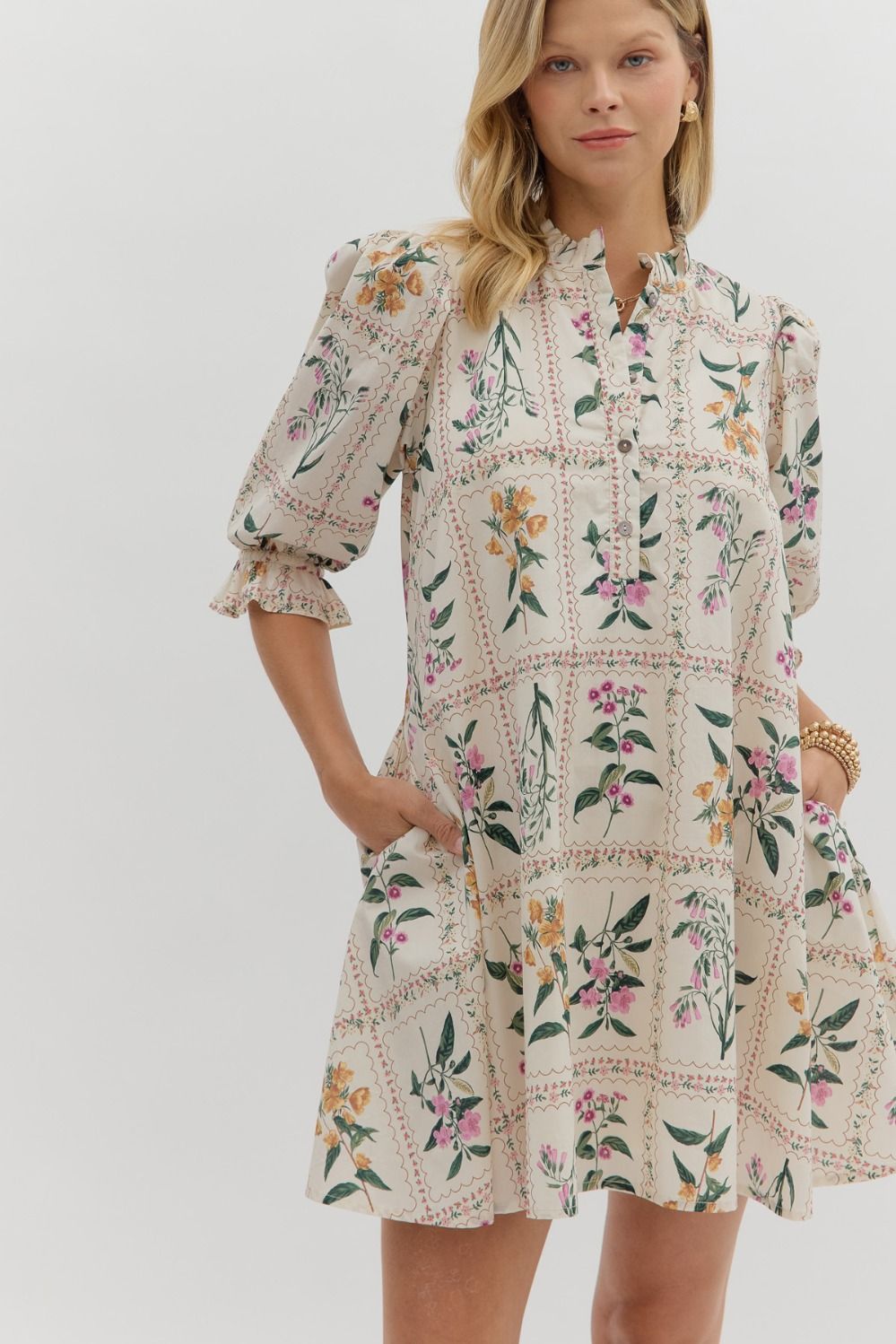 Aly Floral Puff Half Sleeve Dress - Be You Boutique
