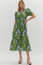 Fiona Puff Sleeve Ruffle Accent Midi Dress - Be You Boutique