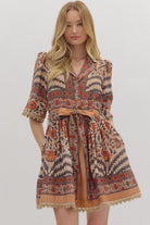 Caroline Botanical Print Puff Sleeve Dress - Be You Boutique