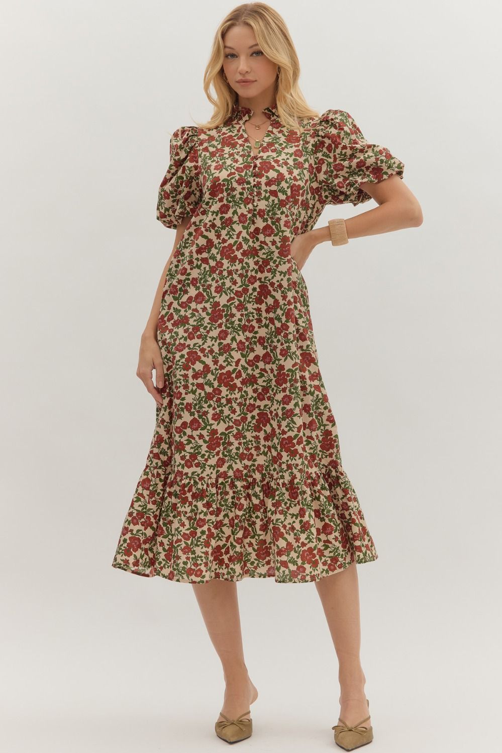 Leilah Bubble Sleeve Ruffle Dress - Be You Boutique