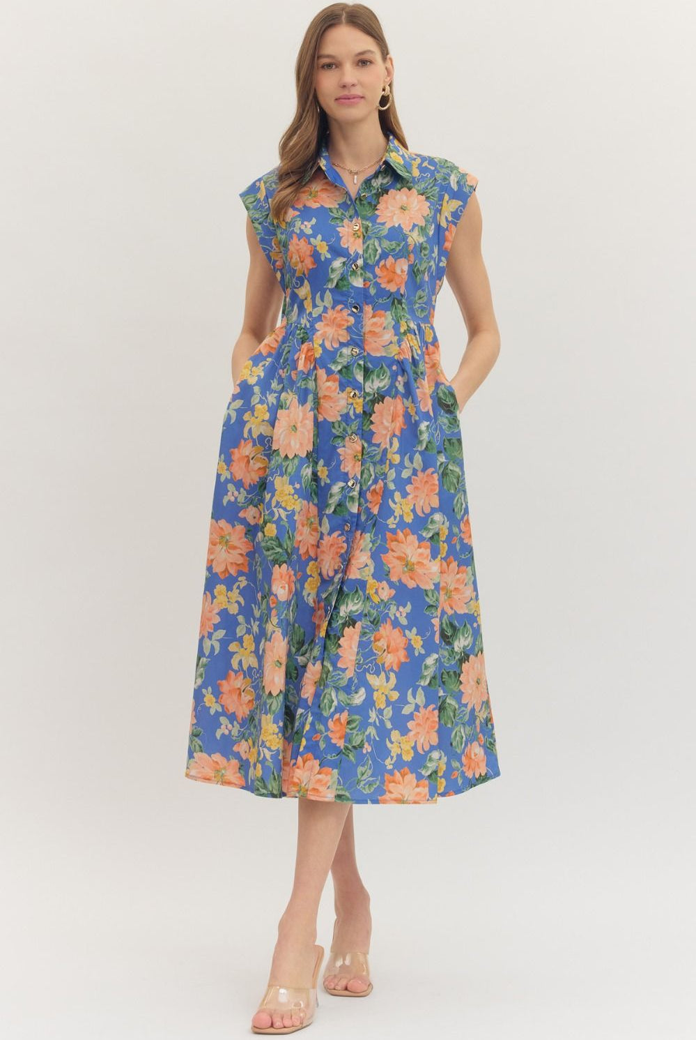 Floral printed mid-length dress by ENTRO featuring a stylish design, perfect for dressy occasions.