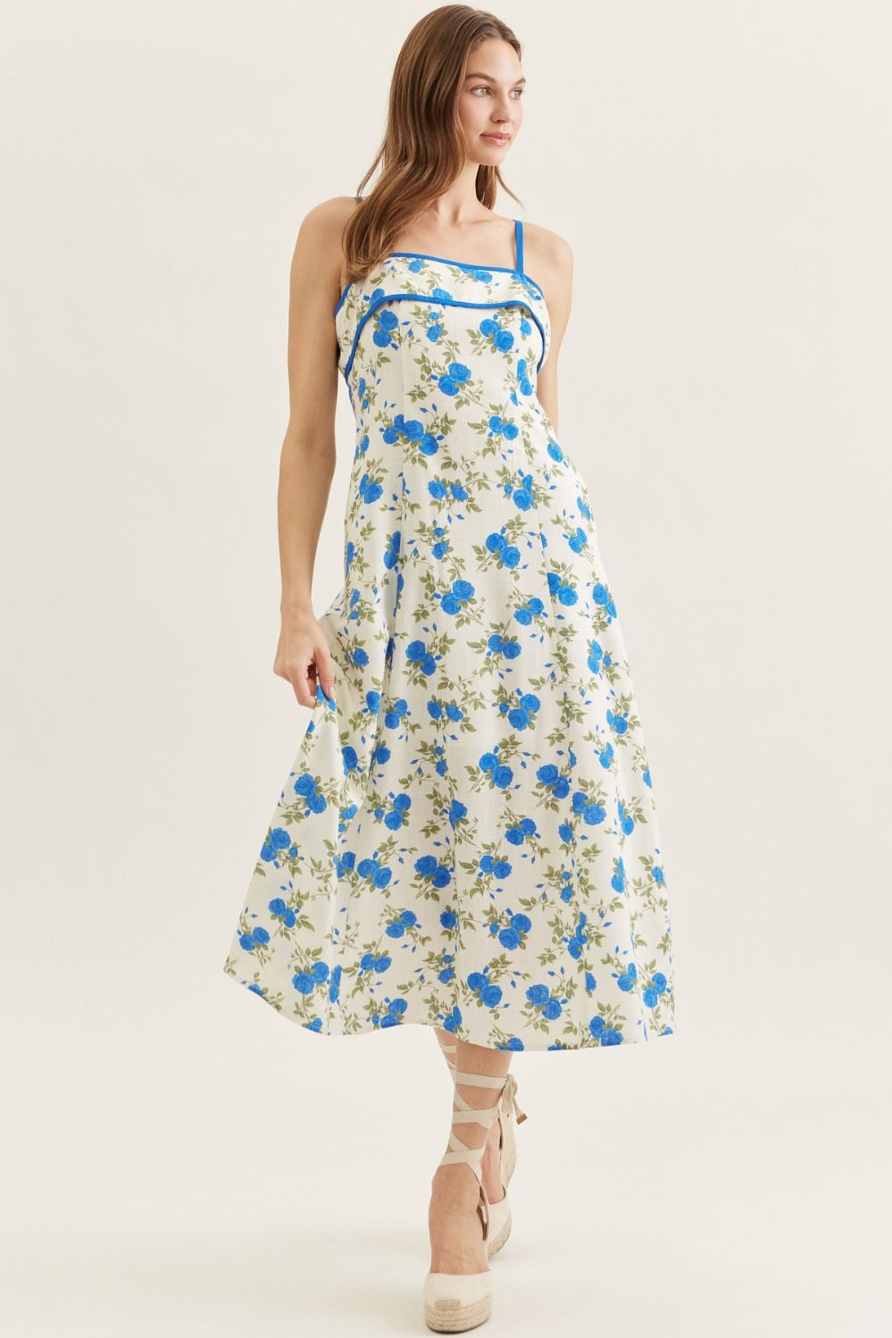 ENTRO Carl floral printed sleeveless midi dress with a flowy silhouette, perfect for elegant occasions and summer wear.