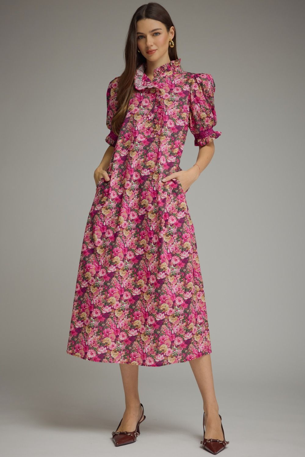 Kimmie Floral Ruffle Trim Dress by ENTRO, a stylish dress with floral pattern and ruffle details, perfect for dressy occasions.