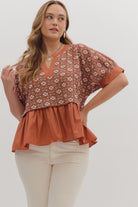 Francine Floral Jacquard Ruffle Hem Top - Be You Boutique