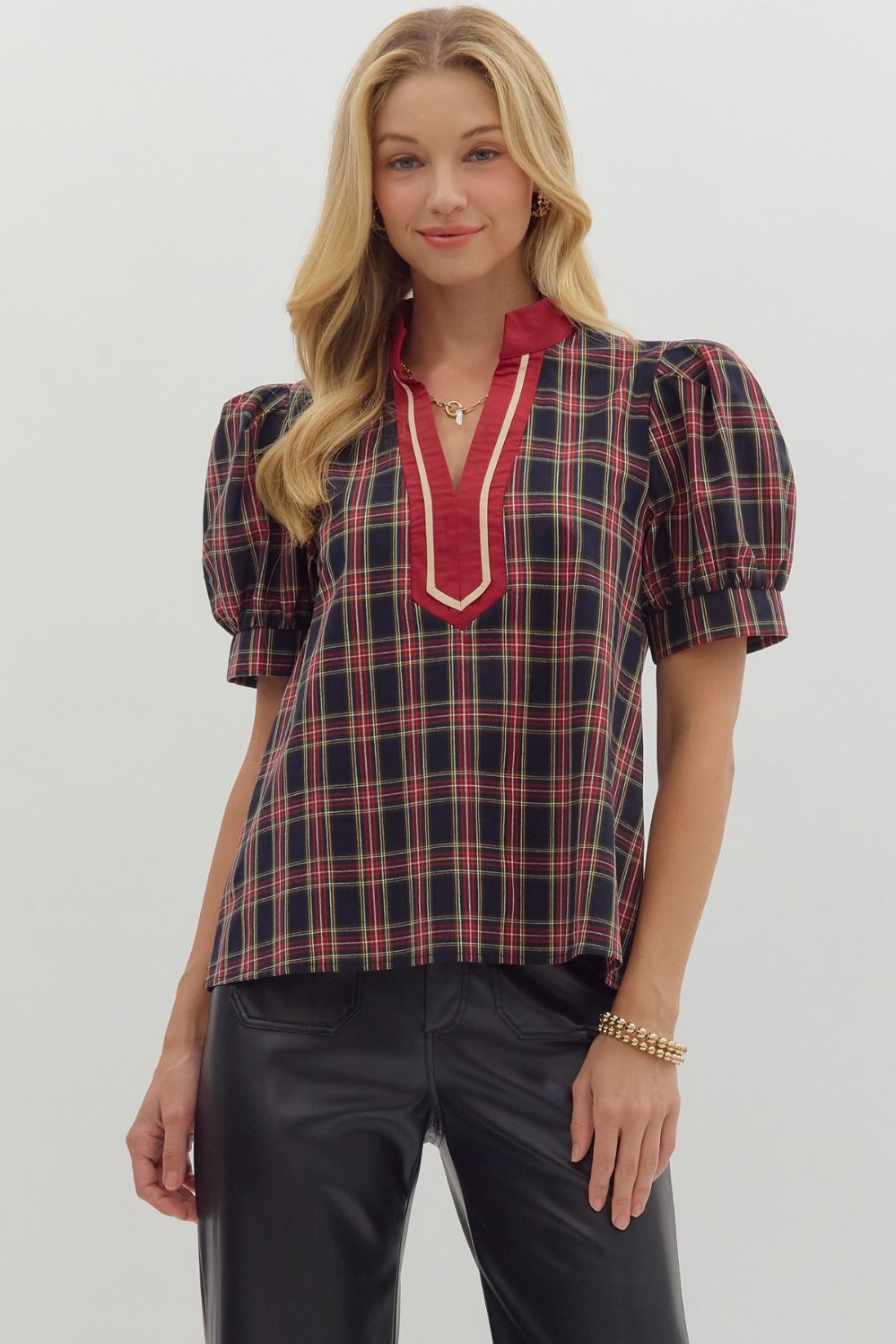 Rosie Plaid Pattern Puff Sleeve Top **waiting on regular - Be You Boutique