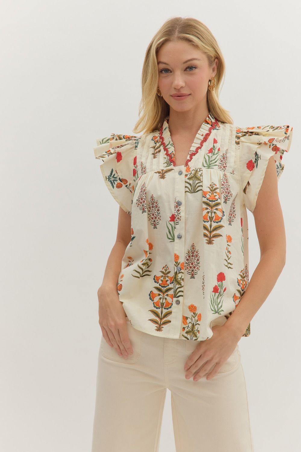 Hayley Floral Split Neck Top - Be You Boutique