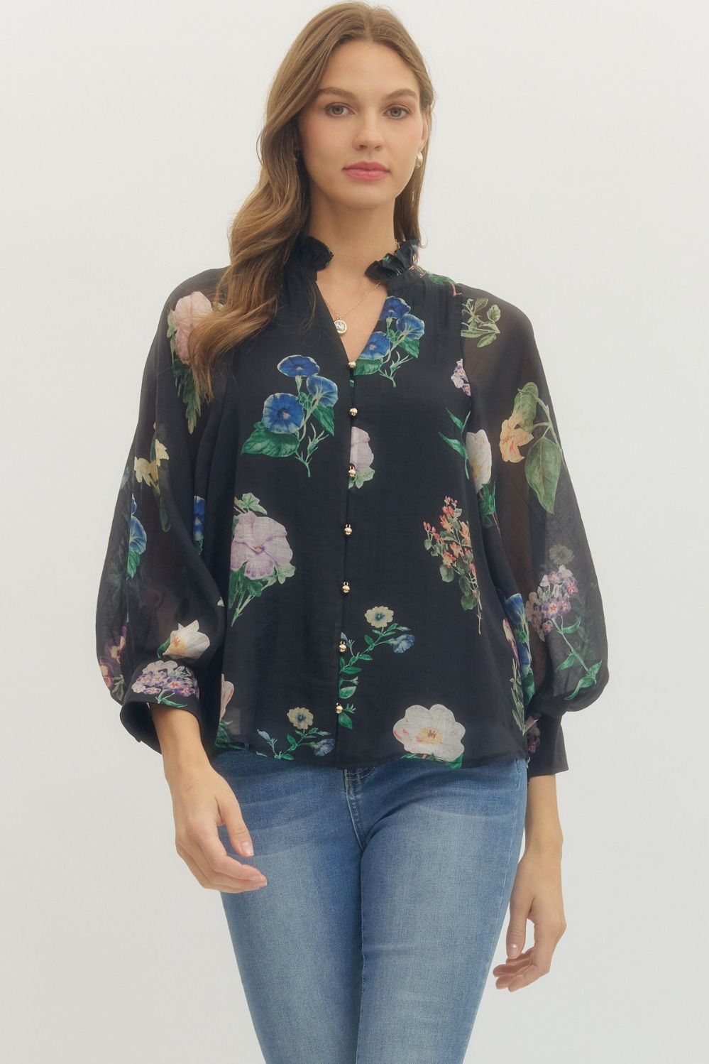 Elizabeth Floral Split Neck Blouse - Be You Boutique