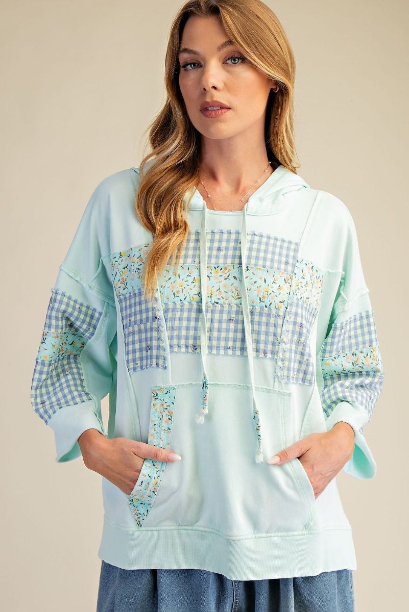 Sally Mixed Pattern Hooded Pullover - Be You Boutique