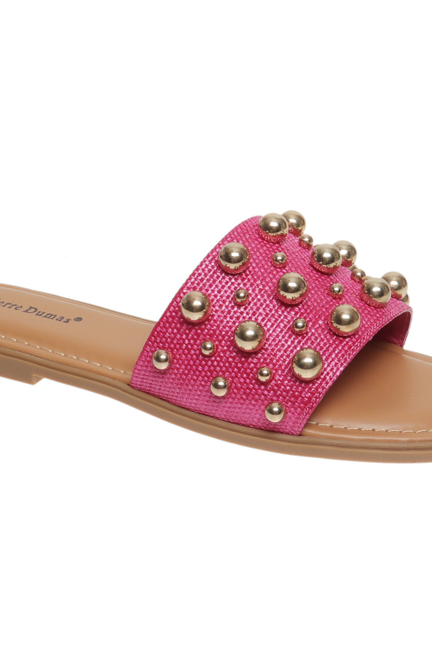 Pierre Dumas Empress Fuschia crossover sandal with woven straps and open toe design, stylish 212 other shoe for warm weather.