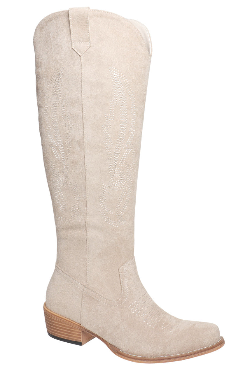 OLEM Kaylee Suede Tall Boot from the 211 Boots collection, featuring a stylish brown suede design with a sleek tall silhouette.