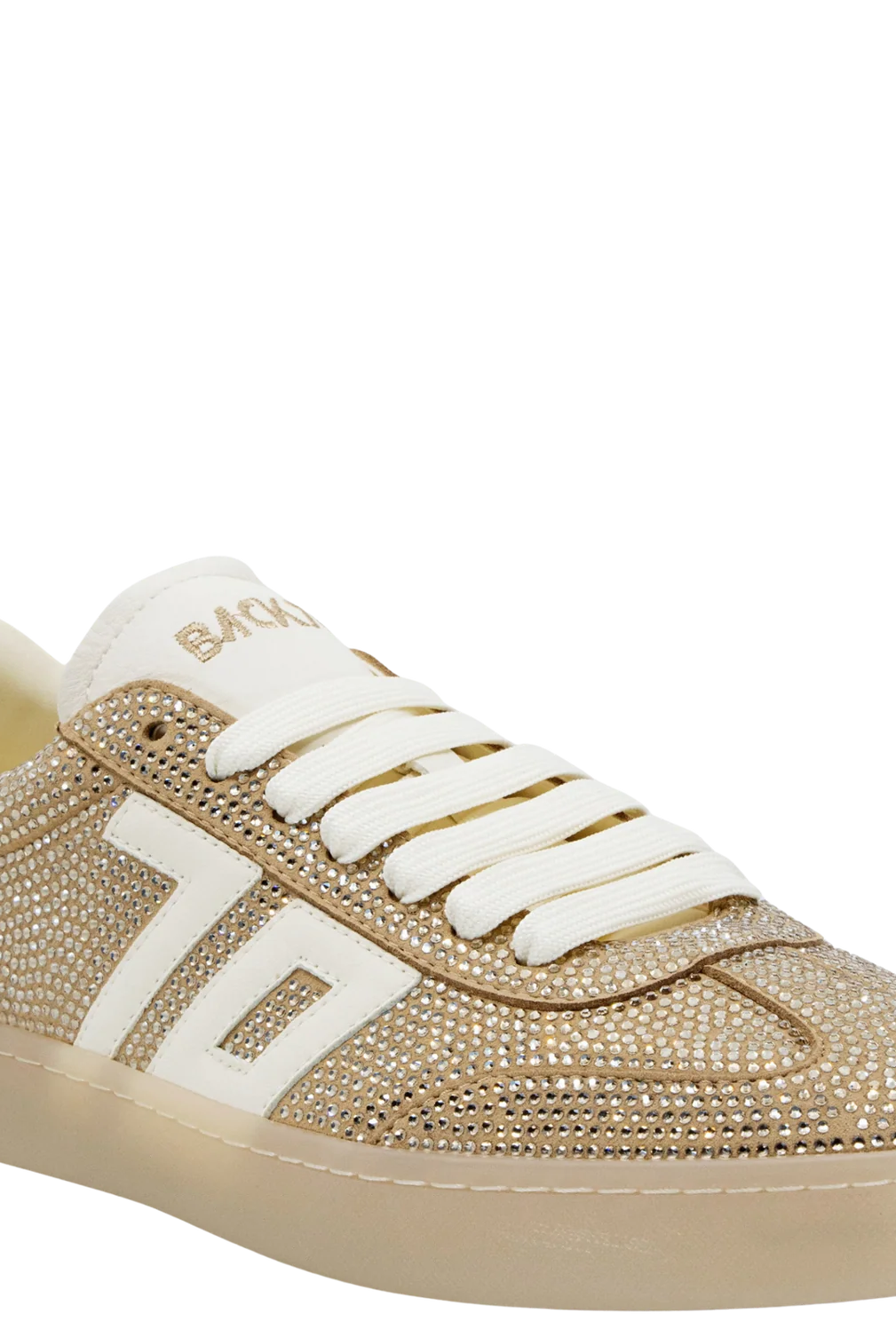 Back 70 BACK70 Smart Gold Rhinestone Sneakers, 205 sneakers with shiny gold accents and rhinestone details, stylish and trendy footwear