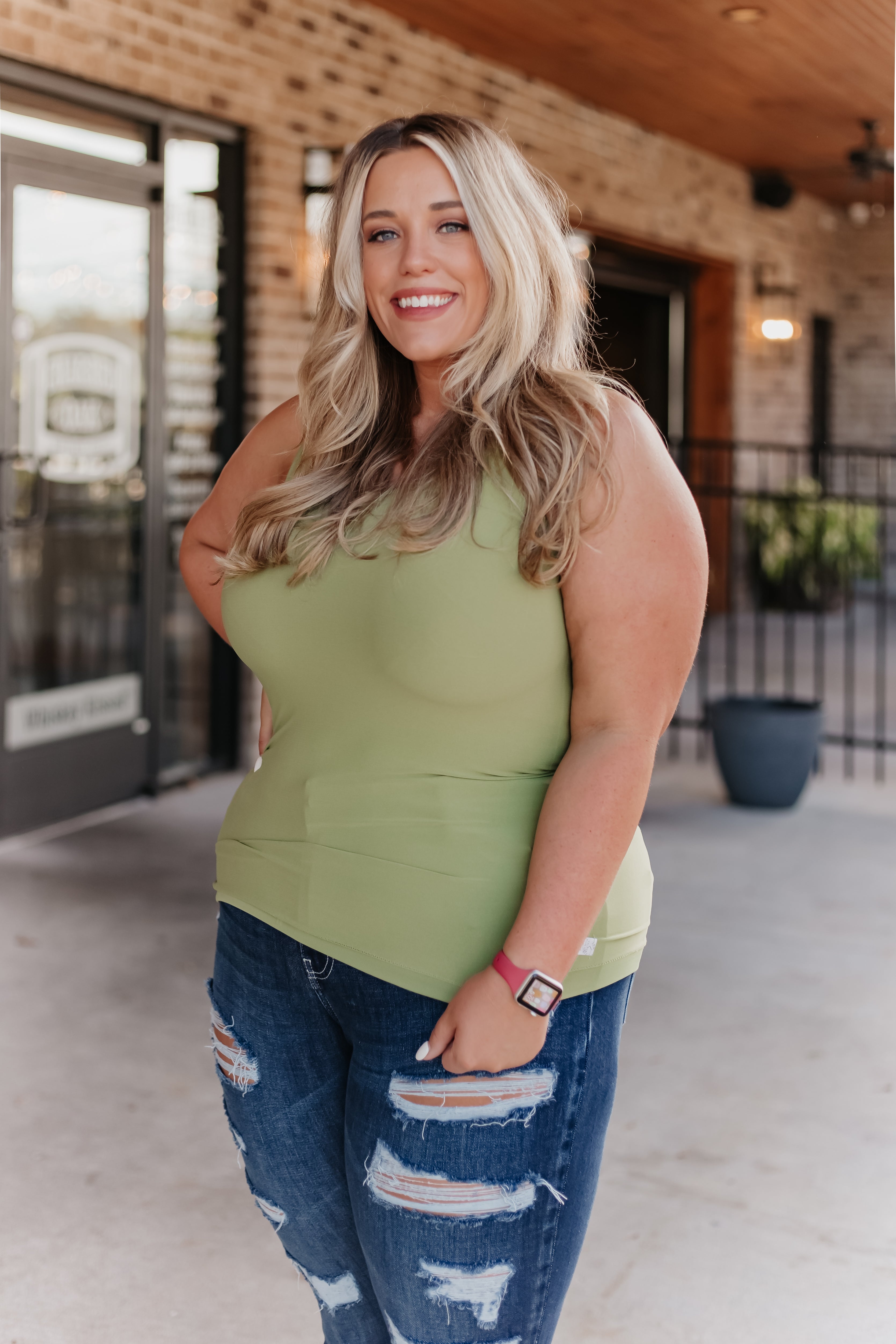 Cathy Basic Reversible Seamless Tank ~ Olive - Be You Boutique