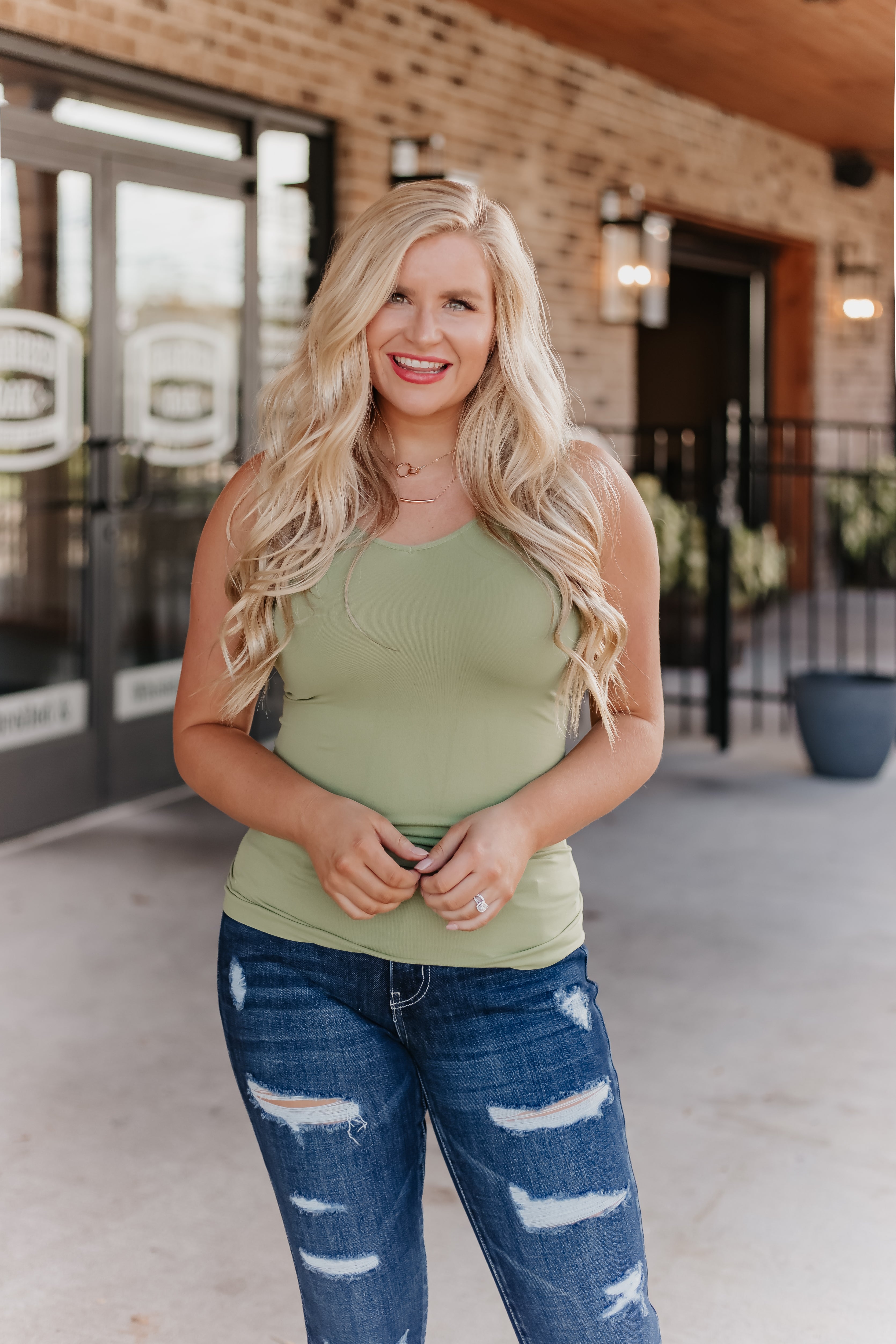 Cathy Basic Reversible Seamless Tank ~ Olive - Be You Boutique