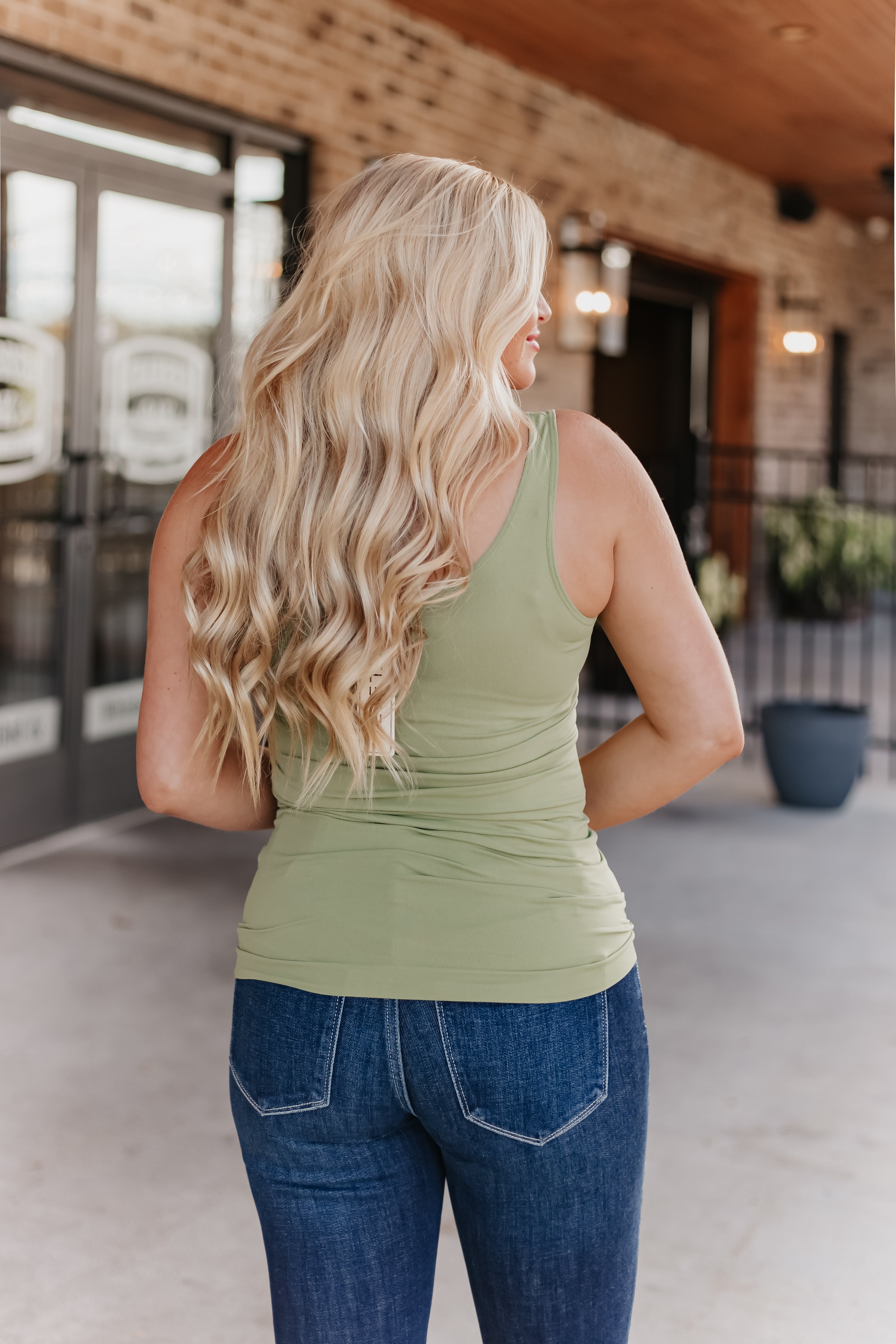 Cathy Basic Reversible Seamless Tank ~ Olive - Be You Boutique