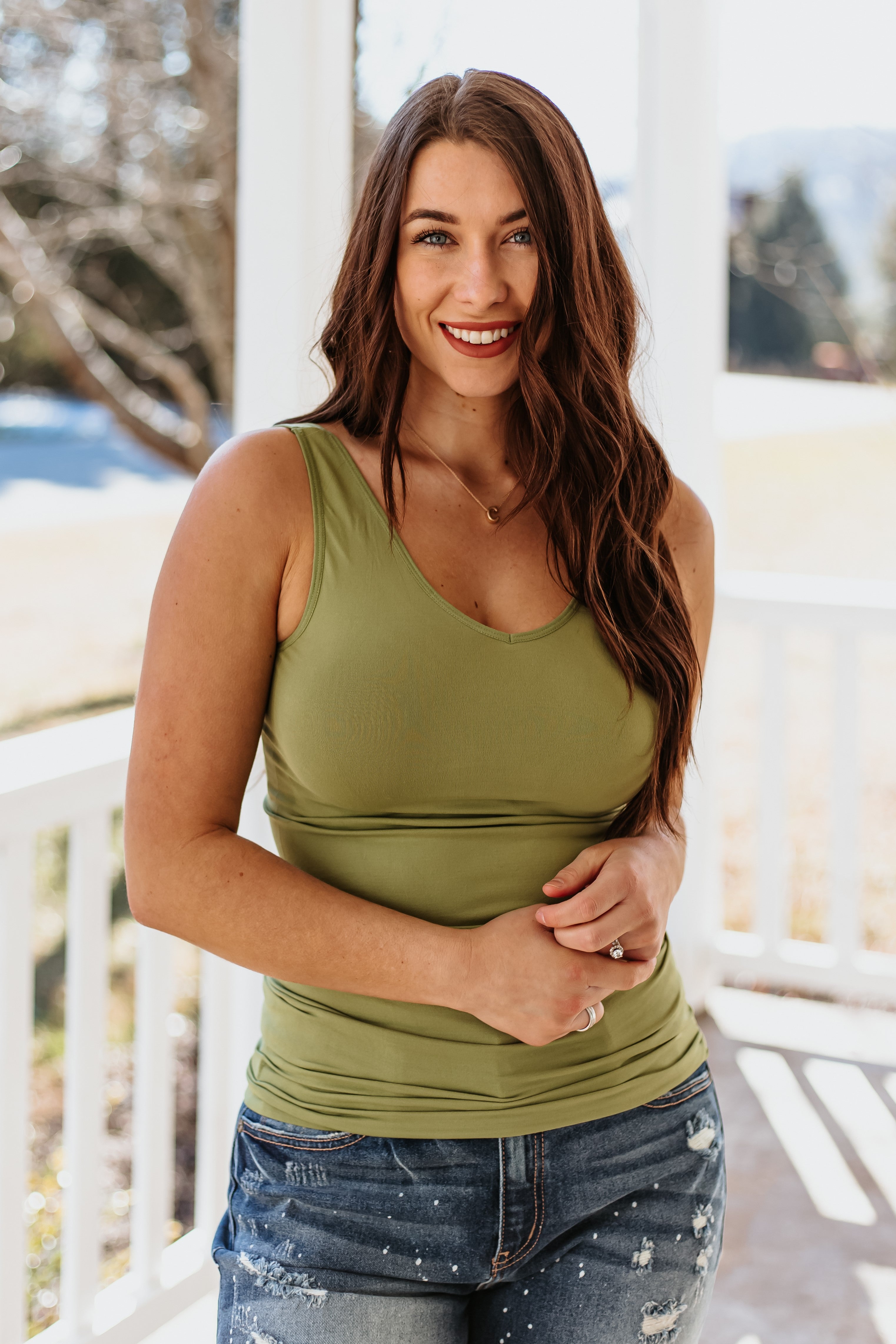 Cathy Basic Reversible Seamless Tank ~ Olive - ShopBeYouBoutique