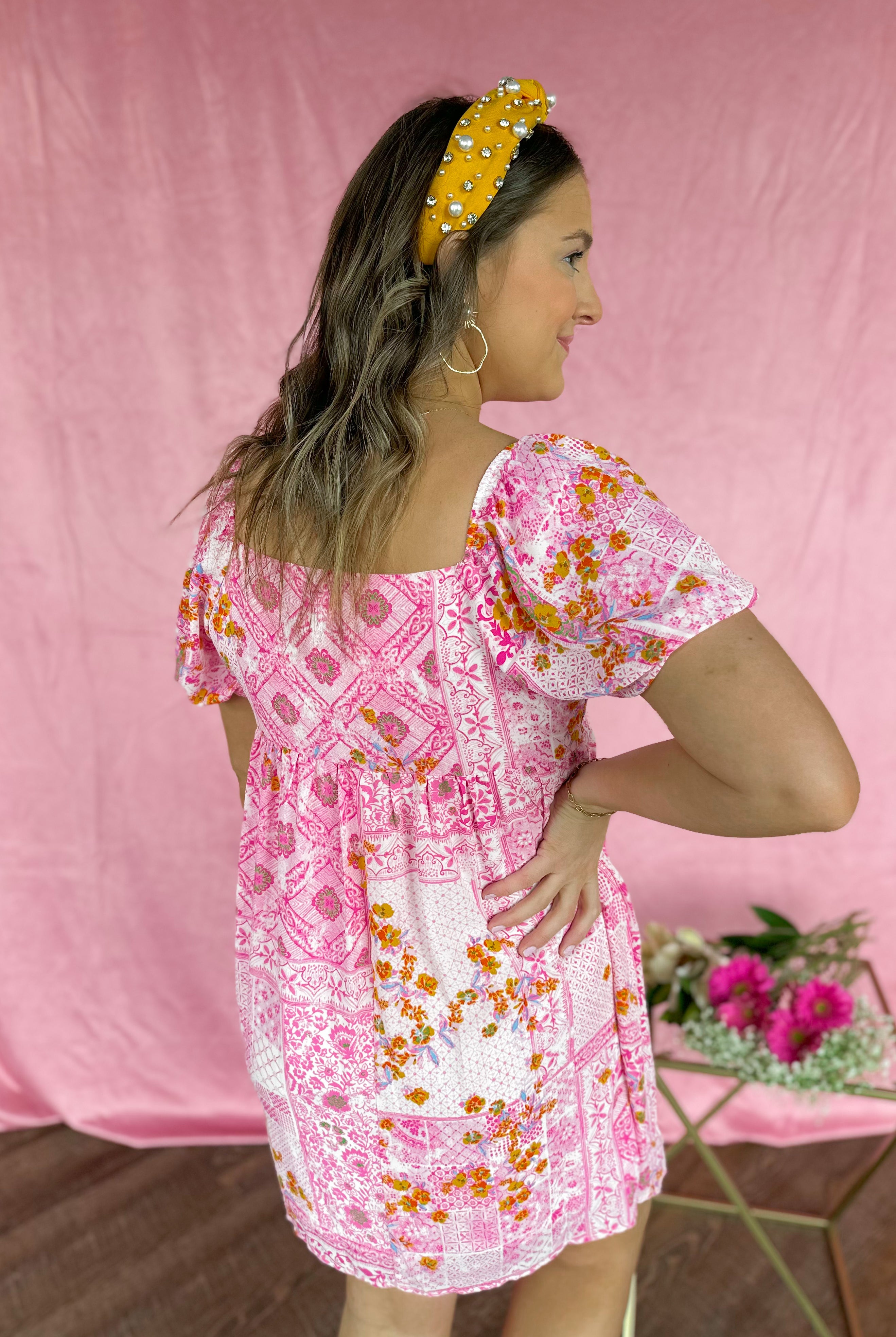 Cindy Pink Floral Short Sleeve Dress - Be You Boutique