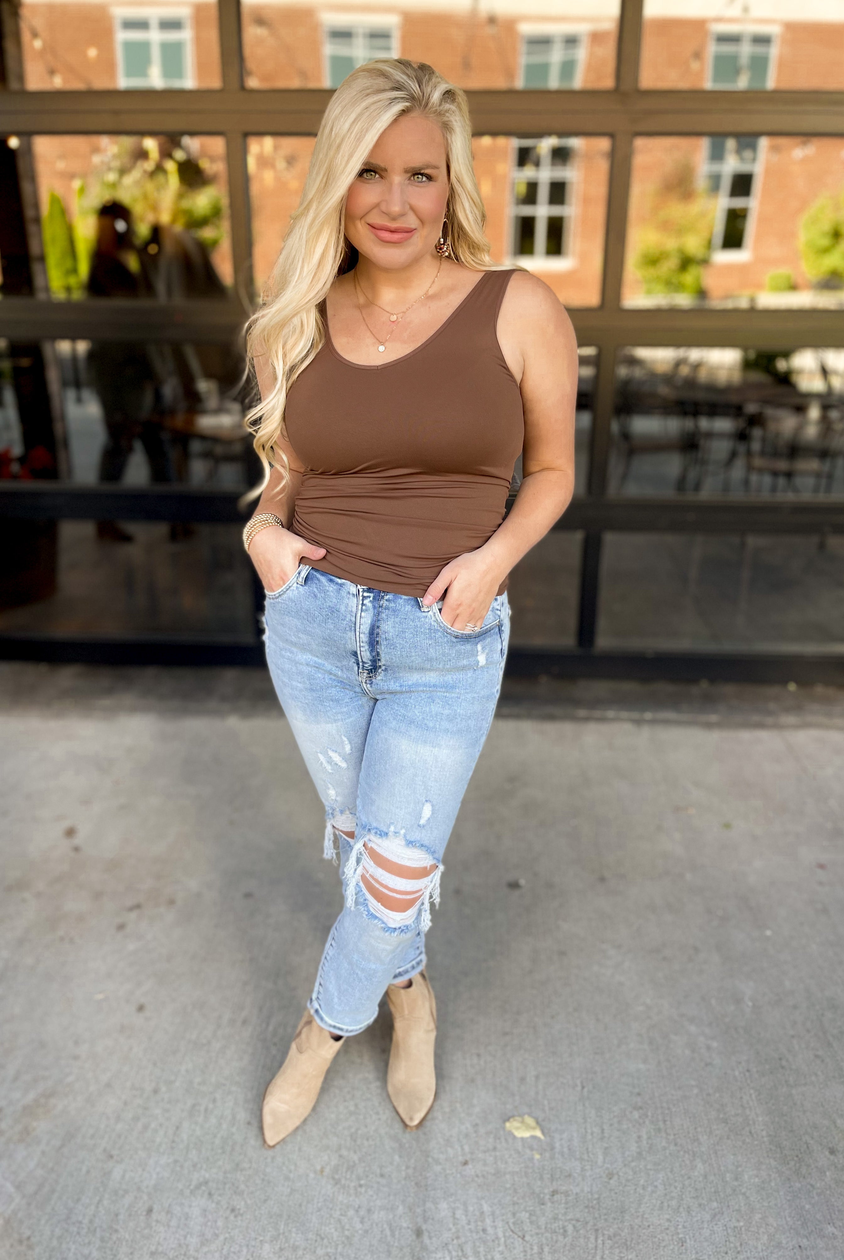 Cathy Basic Reversible Seamless Tank ~ Coffee - Be You Boutique