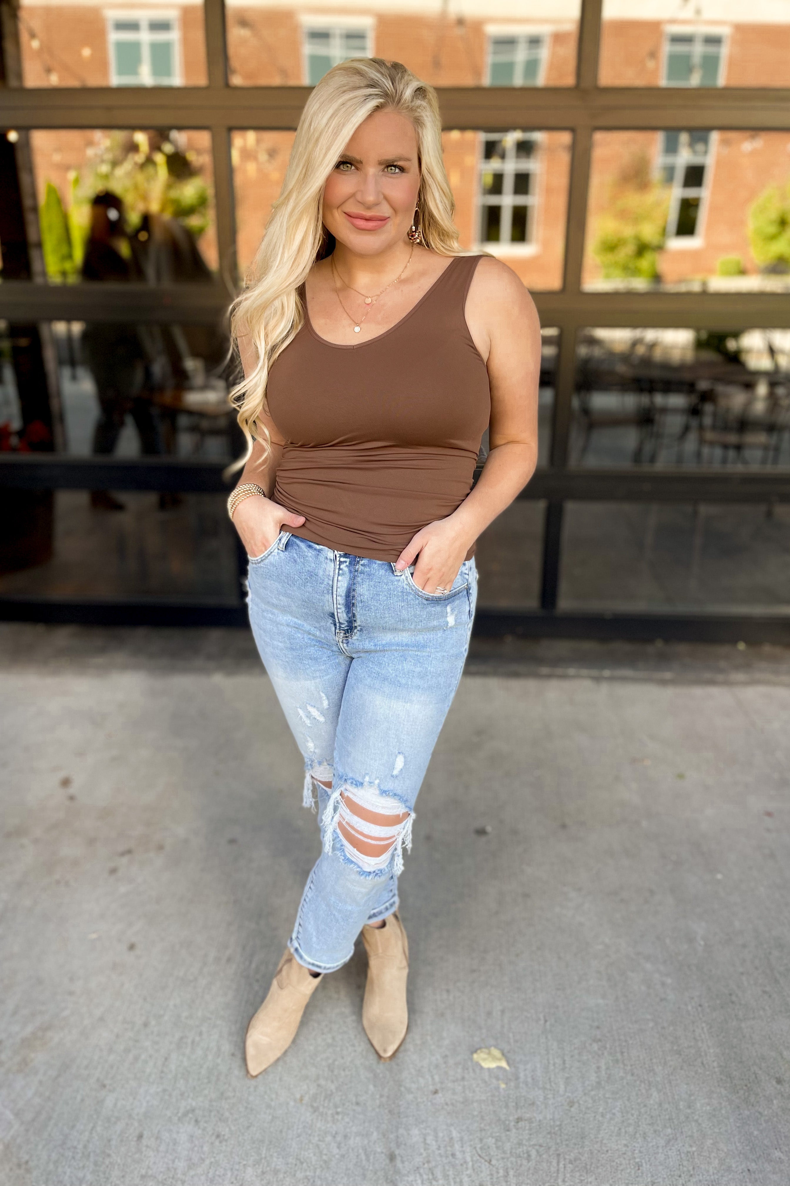 Cathy Basic Reversible Seamless Tank ~ Coffee - Be You Boutique