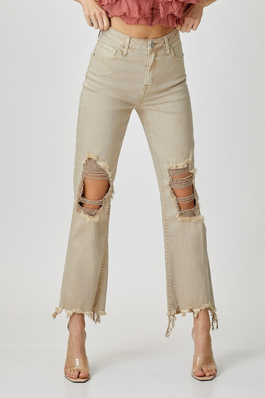 Ian High Rise Straight Denim Distressed Jeans - Be You Boutique