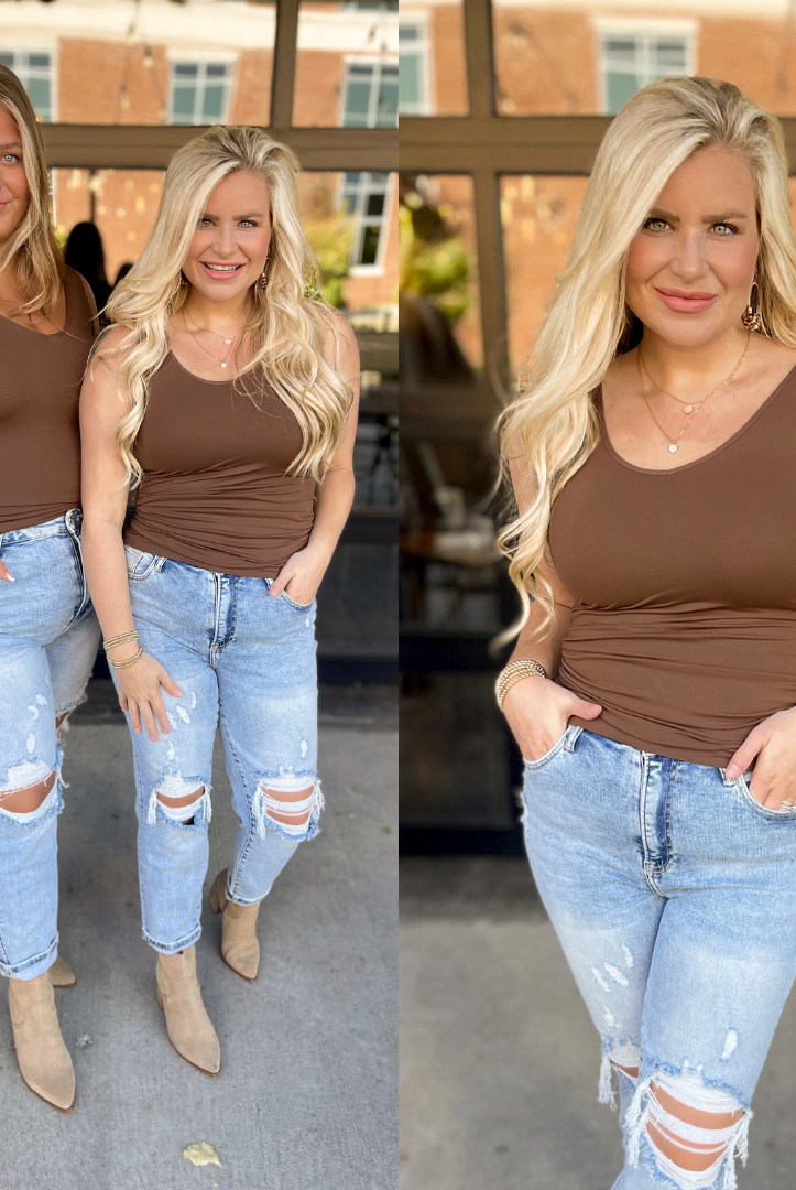 Cathy Basic Reversible Seamless Tank ~ Coffee - Be You Boutique
