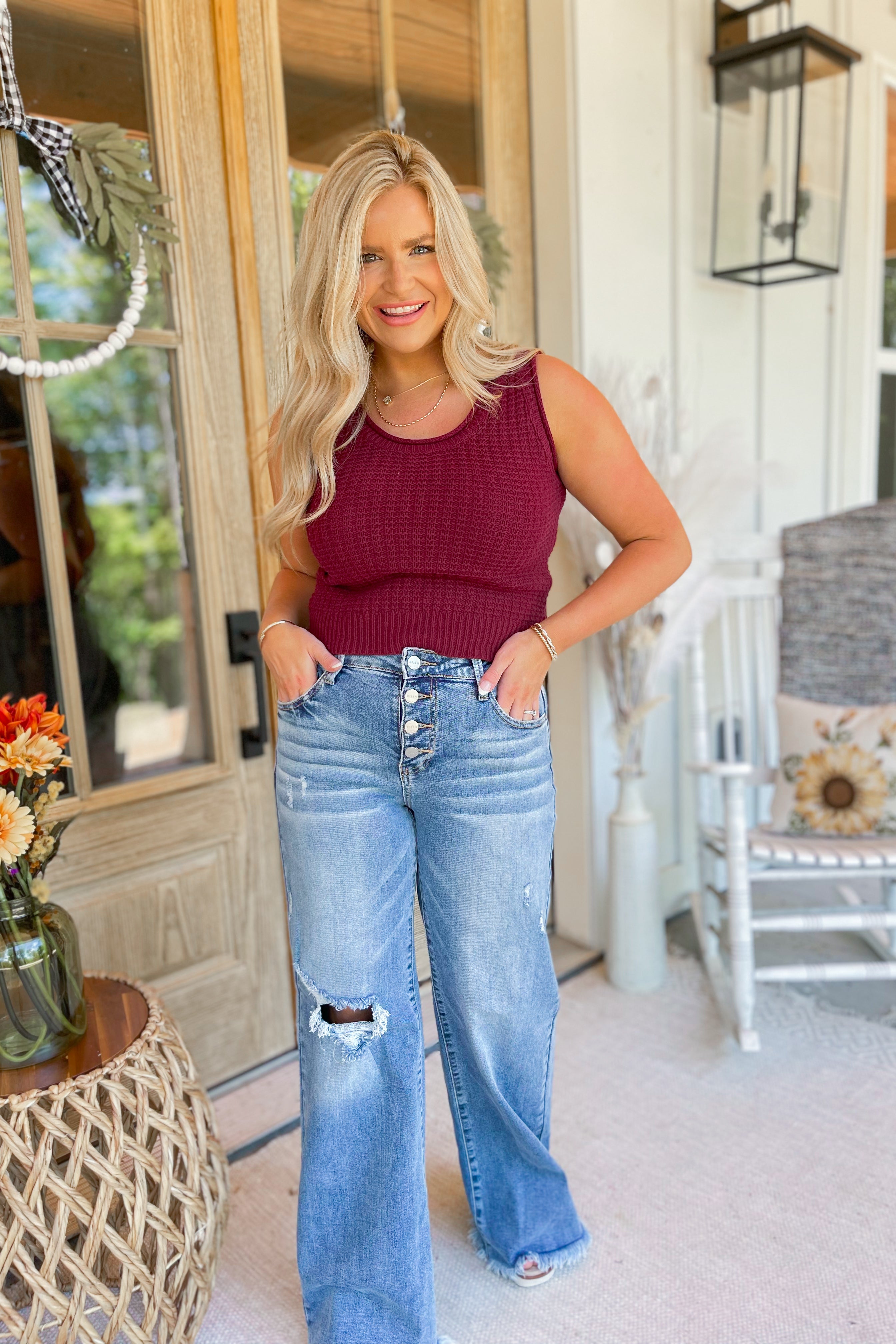 Ellis Sleeveless Textured Lightweight Sweater Top - Be You Boutique