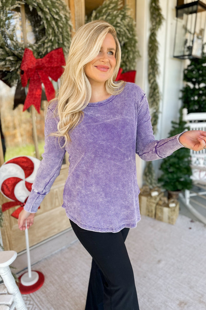 Roxy Washed Baby Waffle Knit Long Sleeve Top - Be You Boutique