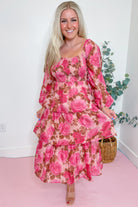 Linda Jacquard Chiffon Rose Printed Tiered Maxi Dress - Be You Boutique