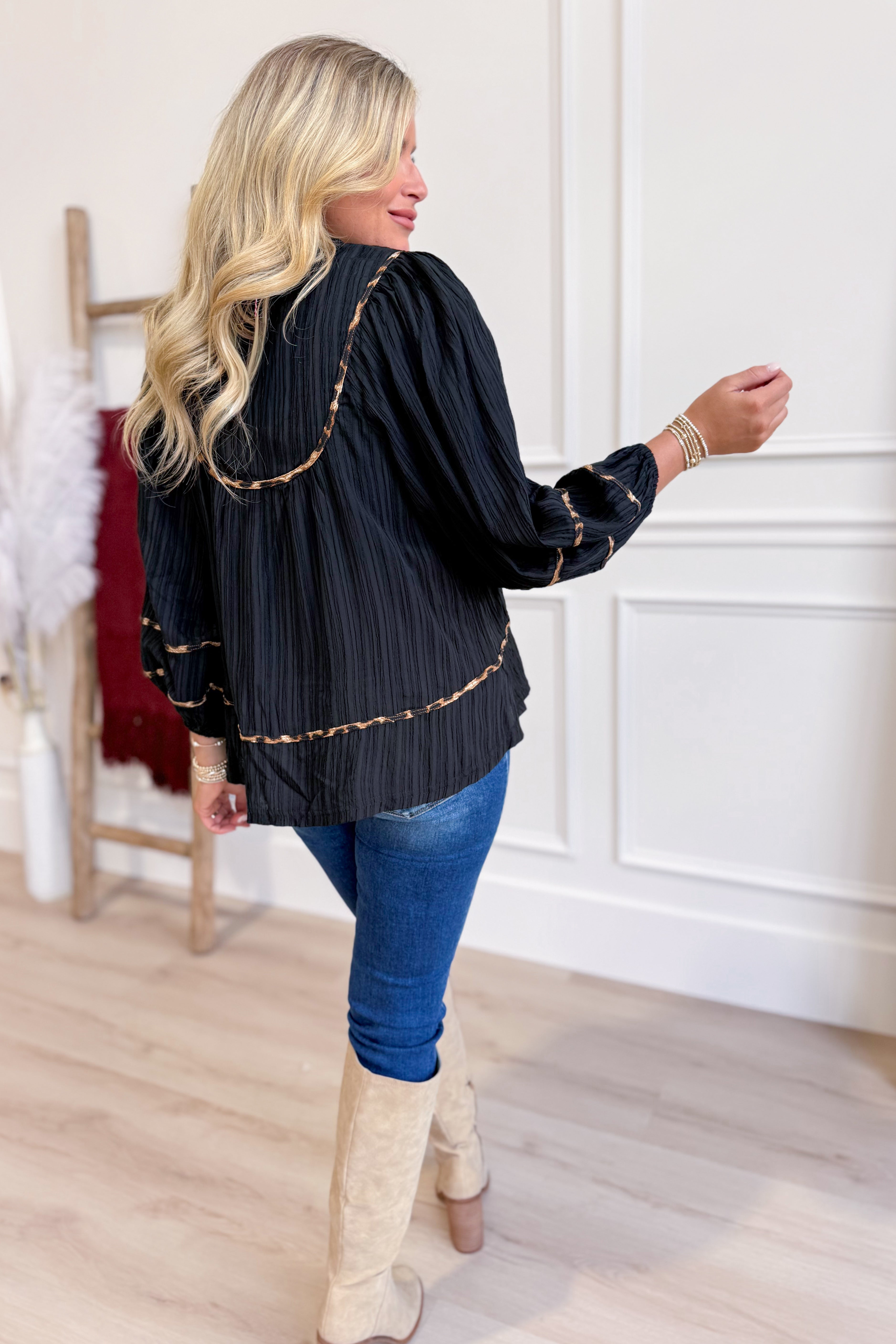 Stacie Leopard Trim Blouse Top - Be You Boutique