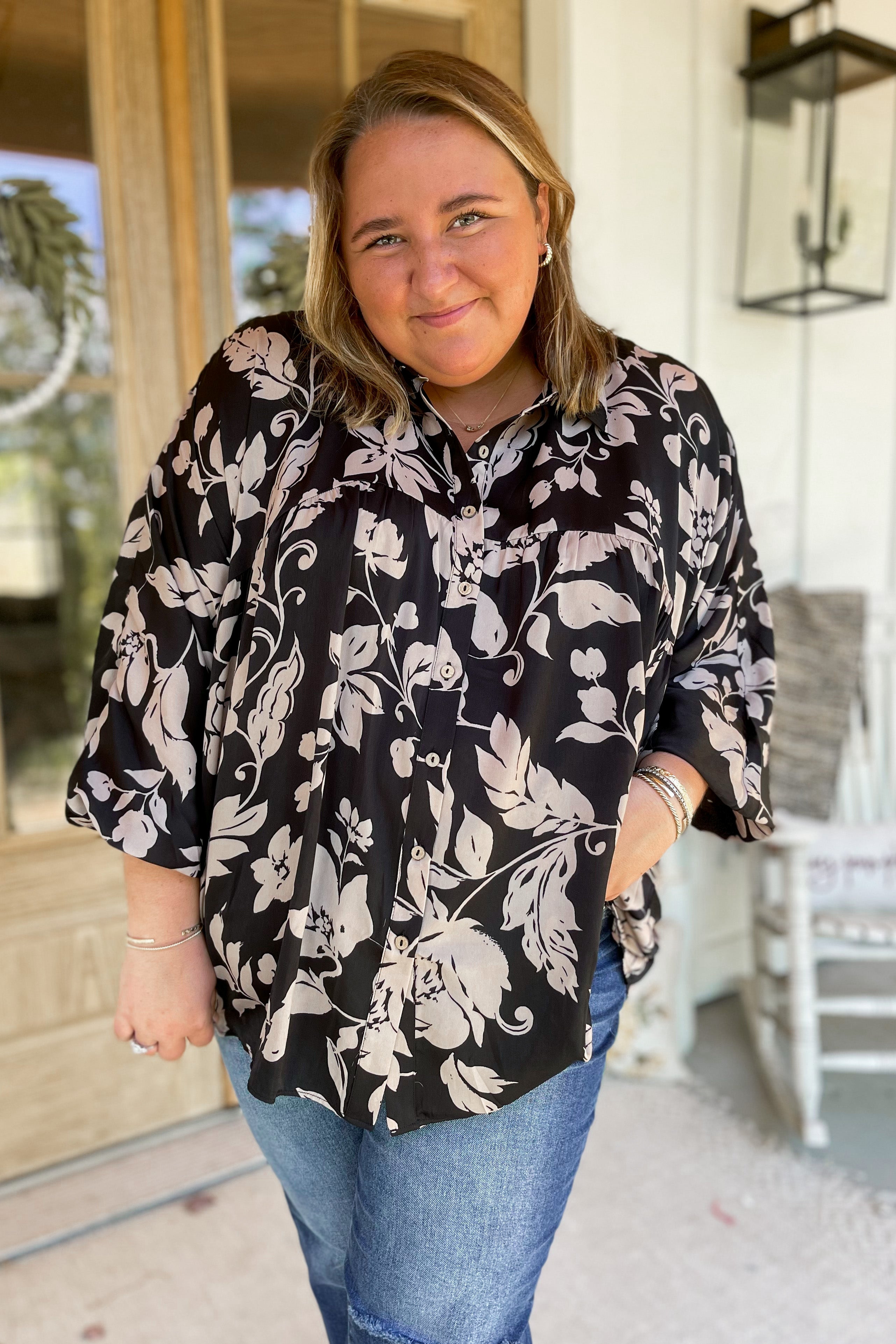 Gentry Printed Mirabelle Satin Long Sleeve Blouse [S-3X] - Be You Boutique