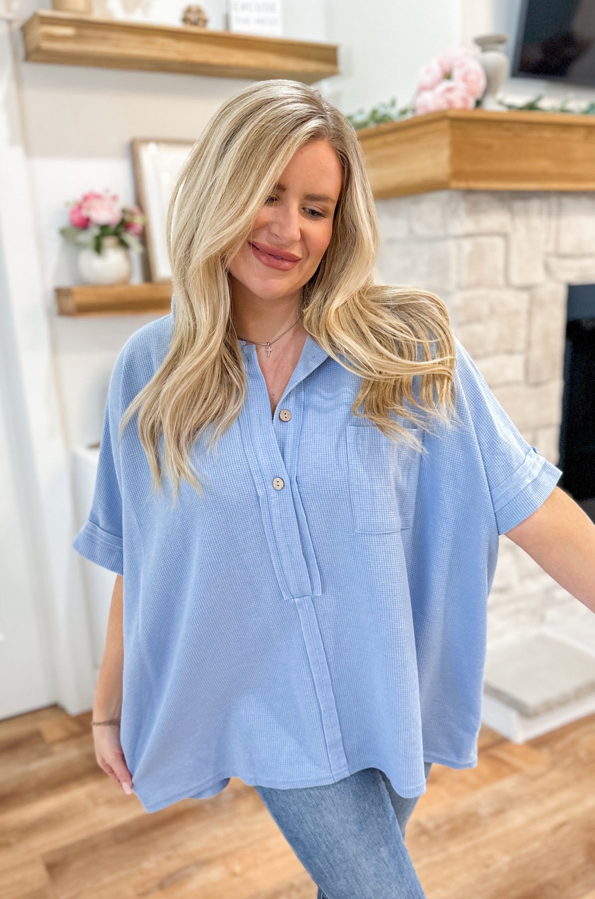 Kimberly Oversized Boxy Cut Button Down Top - Be You Boutique
