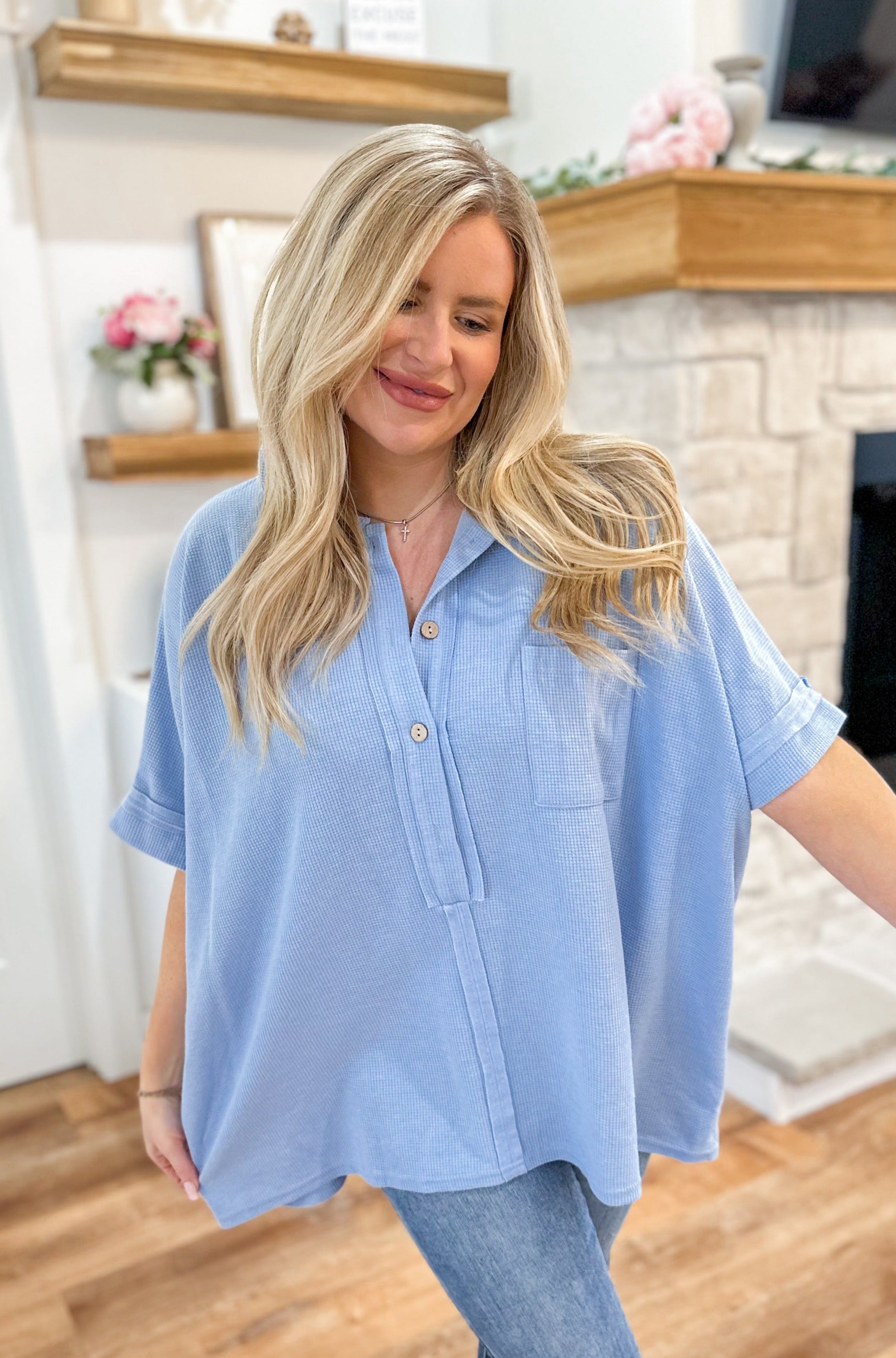 Kimberly Oversized Boxy Cut Button Down Top - Be You Boutique