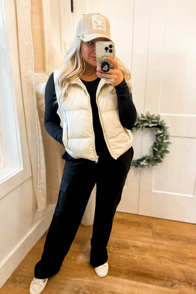 Benji Cropped Puffer Zip Up Vest with Pockets - Be You Boutique